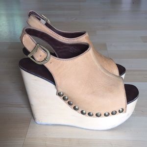 Jeffrey Campbell tall wedges with wooden heel.